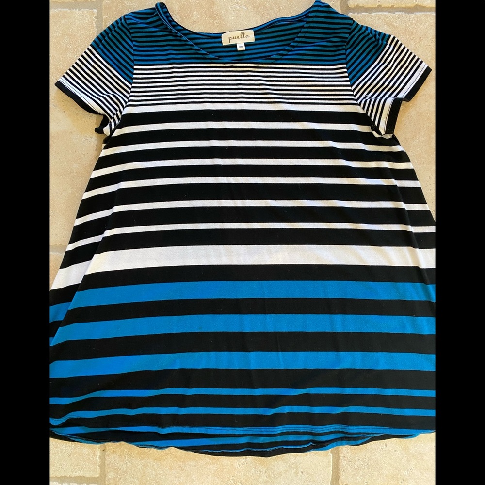 Anthropologie Blue/Blk/Wh Trapeze Top XS